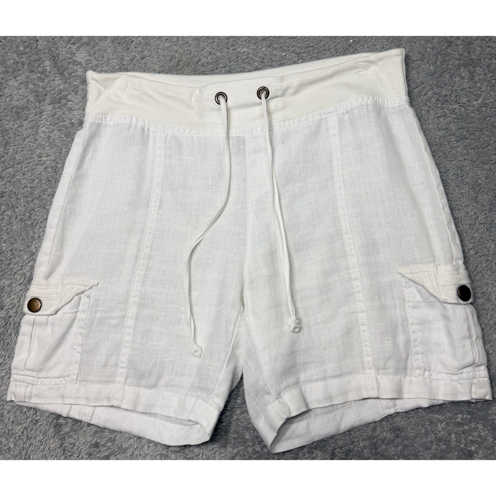 XCVI Shorts Womens S White Linen Cargo Drawstring Casual Summer 21544LC
